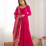 New Roman Silk Fabric Anarkali with Dupatta and Pant Set