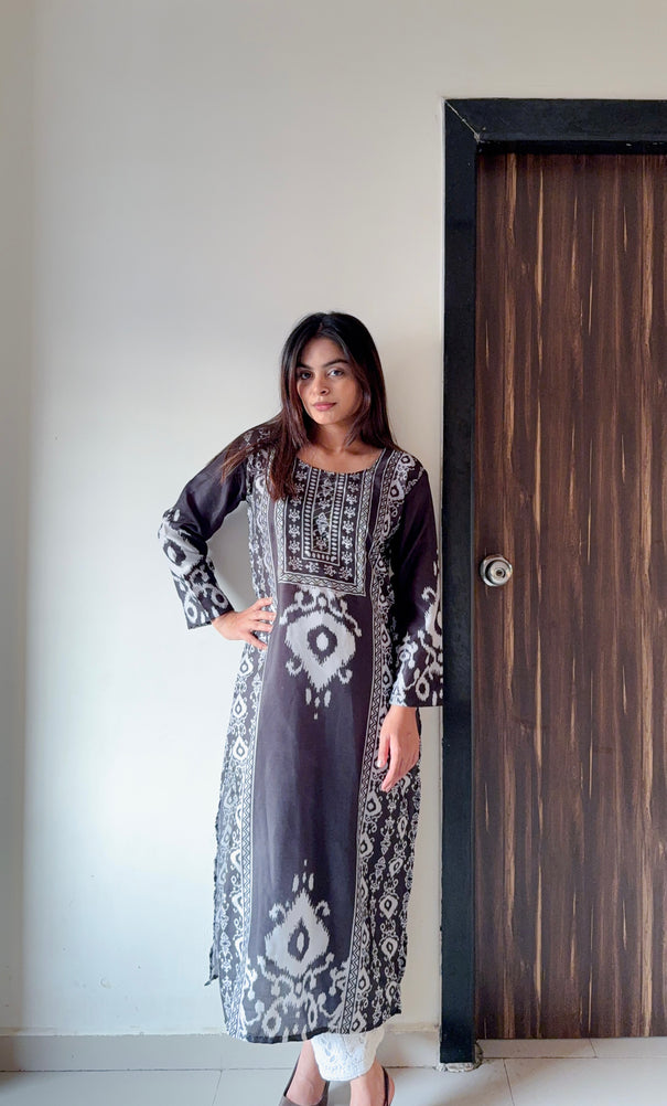 Muslin Digital Printed With Fully Stitched And Hand Work Kurti