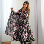 Heavy Soft Organza Silk Floral Print With Full Stitched And Zipper Attech Gown