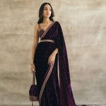 Velvet saree with sequins dori and thread work-Free size Saree