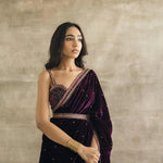 Velvet saree with sequins dori and thread work-Free size Saree