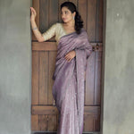 Twill Net Sequence With Fancy Lace Work Saree With Benglori Blouse