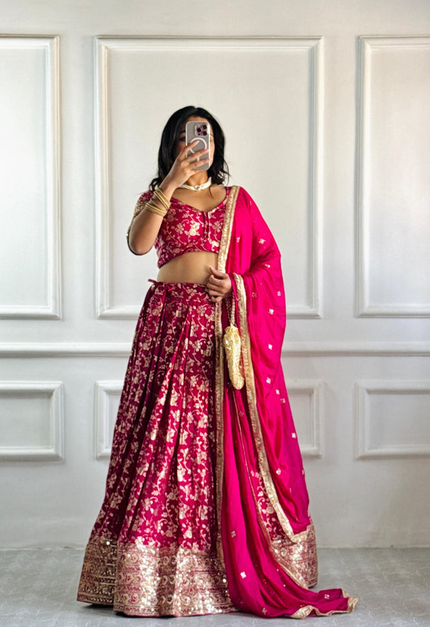 Pink Colour Beautiful Sequence Work With Heavy Designer Blouse Lehenga Choli