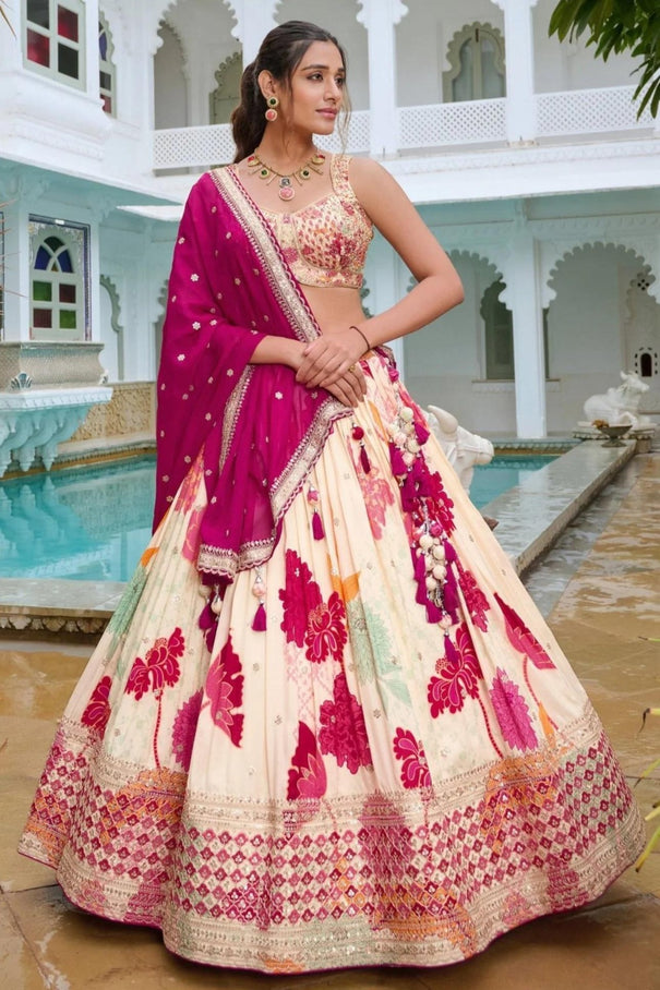 Chinon With Embroidery Codding Sequence Design Work Lehenga choli