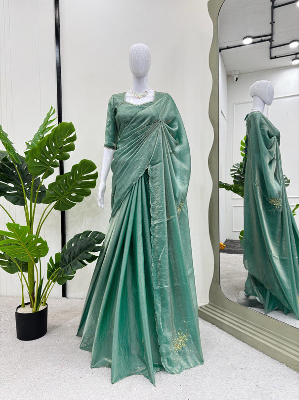 Fandy Silk with Embroidery and Hand Work Saree