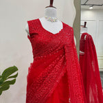 Fashindia Red Soft Net Saree with Thread & Sequin Embroidery Saree