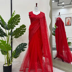 Fashindia Red Soft Net Saree with Thread & Sequin Embroidery Saree