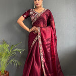 Soft Burberry Silk Sequence Embroidery Work Trendy Saree.