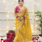 Gold Crush And Embroidery Work With Brocade Fabric Saree