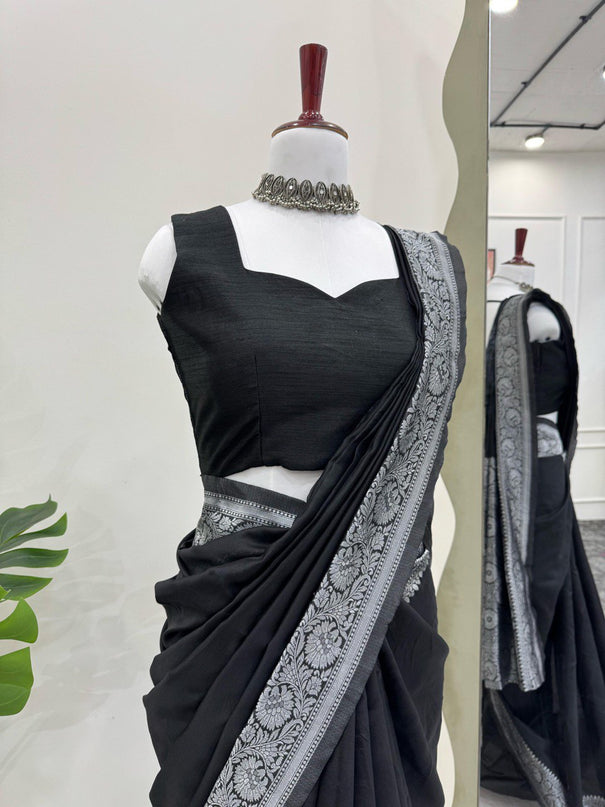 lack Jacquard In Stone Embroidery With Kota Silk Saree