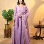 Pur Soft Gold Crush Silk With Embroidery With  Sequience Work And 4 Mtr Flair Gown