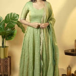 Pur Soft Gold Crush Silk With Embroidery With  Sequience Work And 4 Mtr Flair Gown