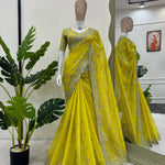 Yellow Color Thred And Sequence Work Saree