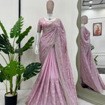 Pink Color Heavy Chinon Silk Thred And Sequence Work Saree With Unstitch Blouse peace