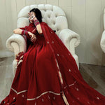 Red Colour Georgette Embroidery Butta Work Full Stitch Gown