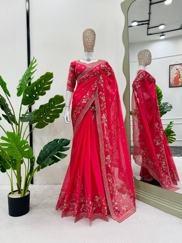 Tibby Silk And Thred & Sequnce work Saree