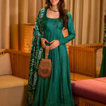 Chinnon Silk Anarkali Gown With Plazzo And Dupatta