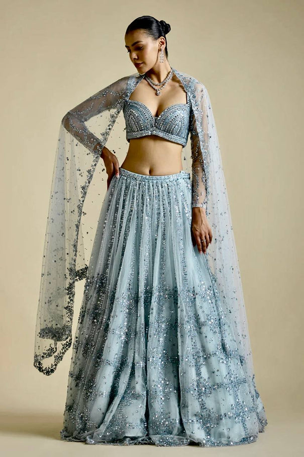 Net And Sequence work With Semi Stitched With Cancan Lehenga