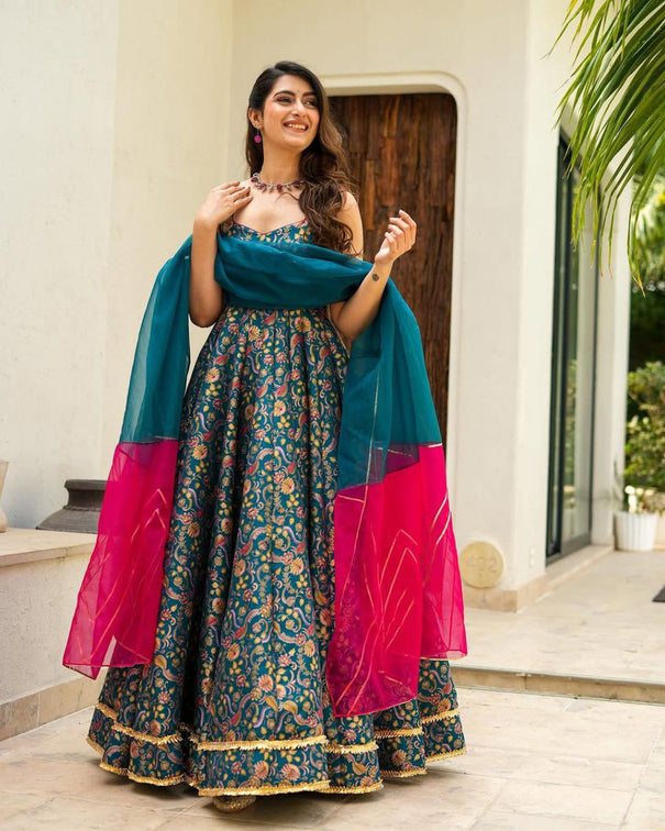 Pretty Designer Jimmy Organza Silk Anarkali Gown Collection.