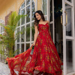 Red Georgette Digital Printed Full Stitch Anarkali Suit