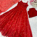 Red Georgette Digital Printed Full Stitch Anarkali Suit