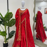 Red Colour Silk Sequence Work Dupatta Saree With Blouse