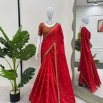 Red Colour Silk Sequence Work Dupatta Saree With Blouse