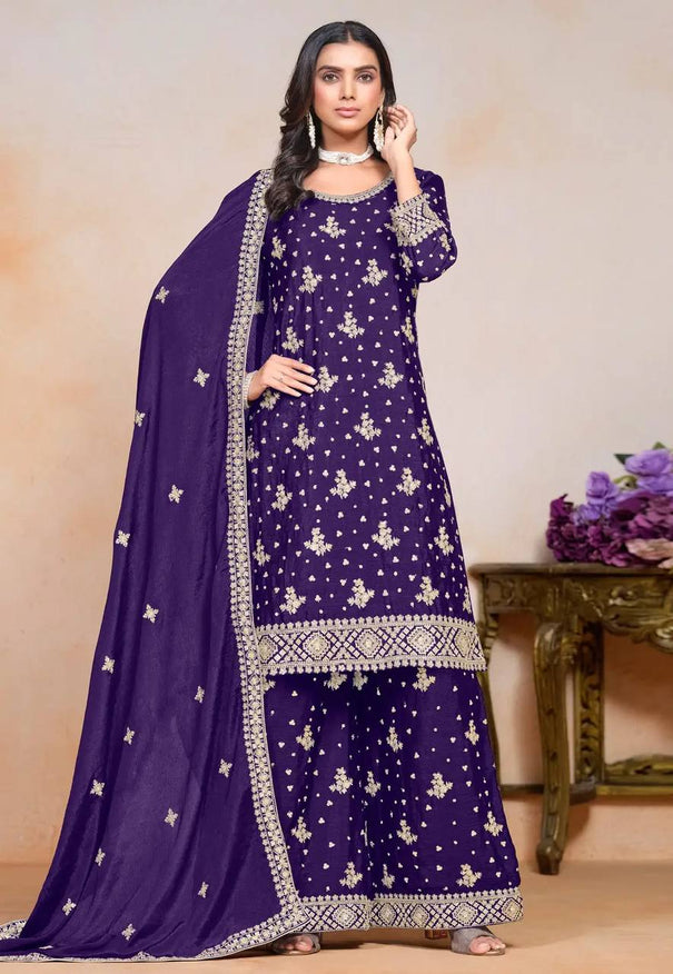 Chinon With Embroidery Sequence Design Work suit and sarara